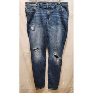 GAP WOMENS 14/32 BLUE JEANS DISTRESS PATCH STITCHING WHISKER WASH STRETCH CUTE